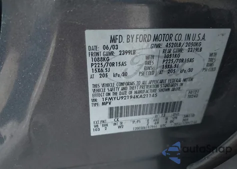 2004 Ford Escape Xls из США, поврежденный, VIN 1FMYU92194KA21145